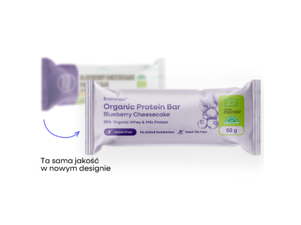 BrainMax Pure® Blueberry Cheesecake Protein Bar, Baton proteinowy, Jagodowy sernik, BIO, 50 g