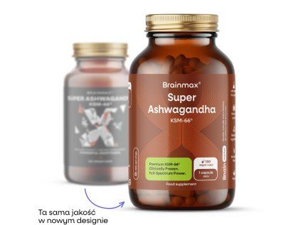 BrainMax Super Ashwagandha® extrakt KSM-66®, Ekstrakt Ashwagandhy, 100 kapsułek roślinnych