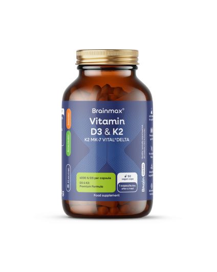 BrainMax Witamina D3 i K2, D3 5000 IU / K2 jako MK7 all-trans K2VITAL®DELTA 150 mcg, 50 kapsułek roślinnych